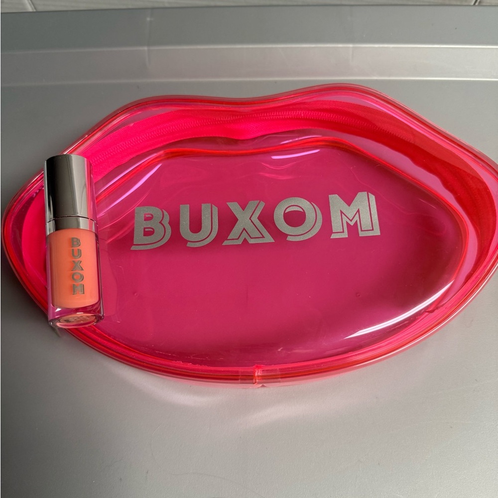 Buxom Plumping Lip Oil White Russian and Pink Lip Shaped Makeup Bag